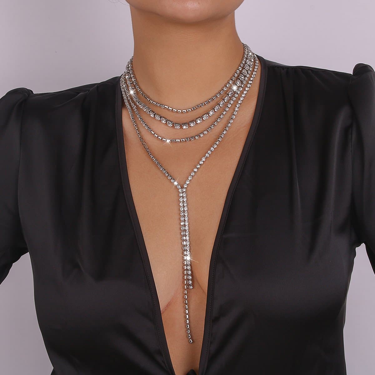 Rhinestone Layered Choker Necklace