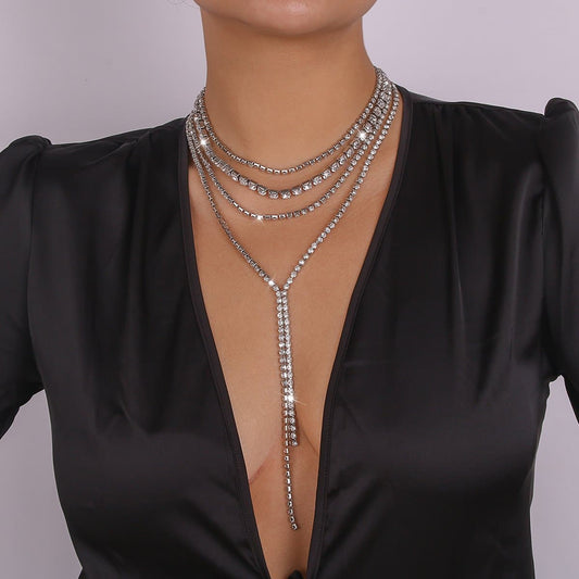 Rhinestone layered choker necklace