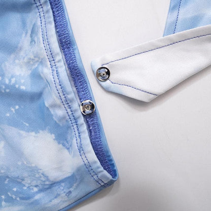 Star pattern halter backless button self tie contrast mini skirt set