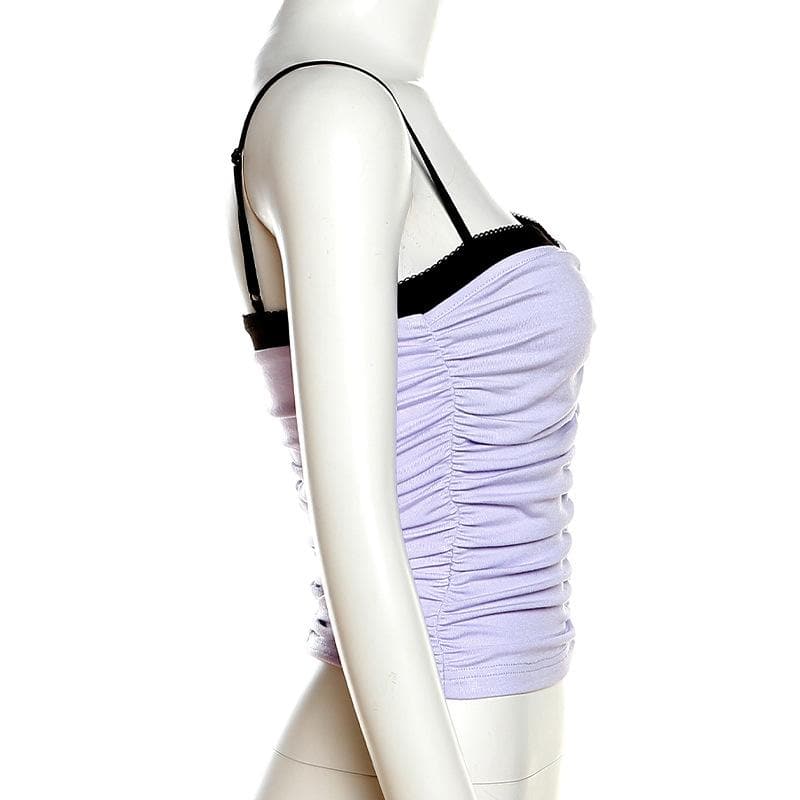 Ruched backless contrast patchwork cami top
