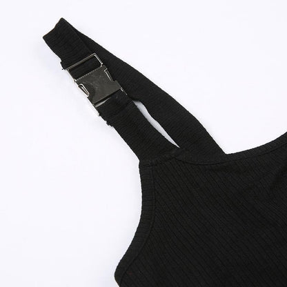Buckle hollow out u neck "A" applique backless bodysuit