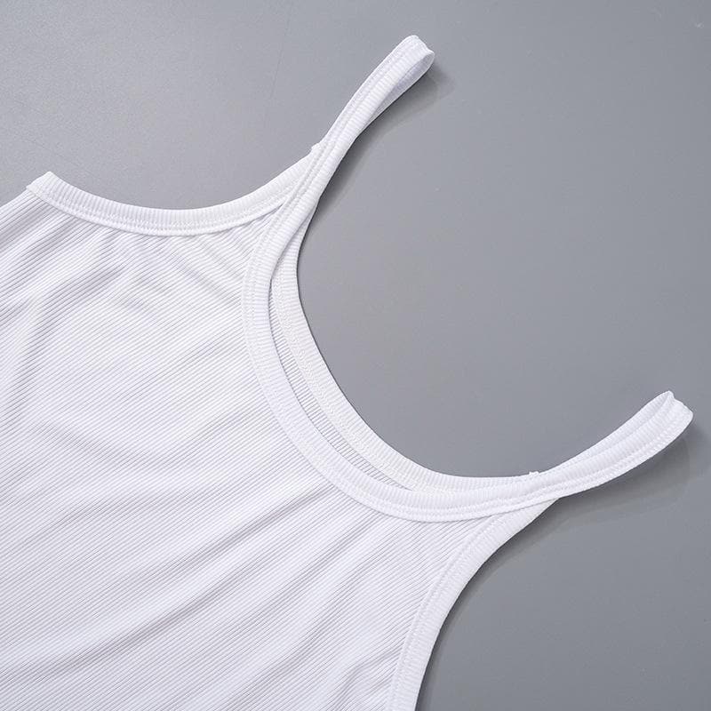 Ribbed solid u neck backless sleeveless top