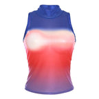 Sheer mesh see through gradient sleeveless high neck top