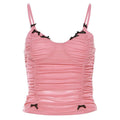 Bowknot mesh ruched v neck backless cami top