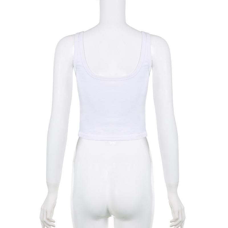 Sleeveless "Cute And Psycho" pattern u neck backless contrast crop top