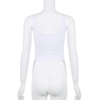 Sleeveless "Cute And Psycho" pattern u neck backless contrast crop top