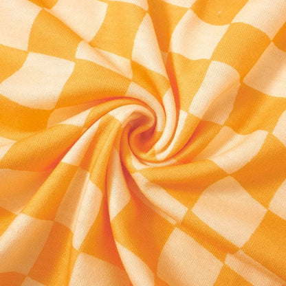 Unregelmäßiges Crop-Top mit kariertem Kontrast und kurzen Ärmeln zum Selbstbinden 