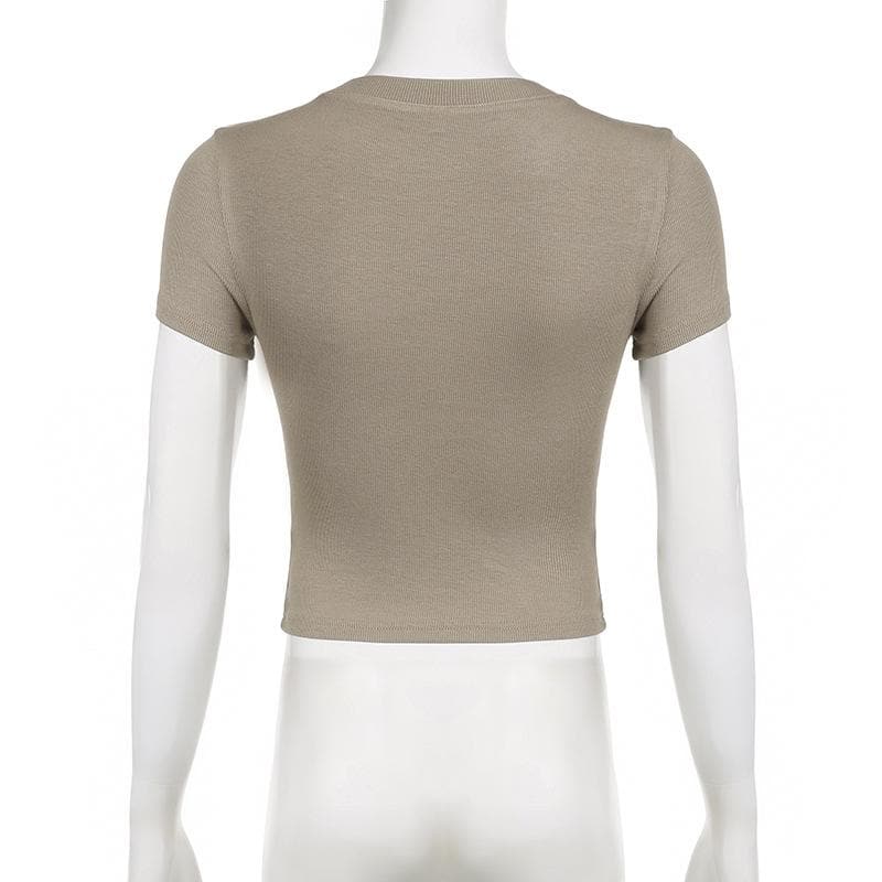 Short sleeve crewneck abstract contrast crop top