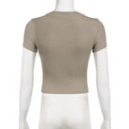 Short sleeve crewneck abstract contrast crop top