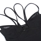 Mesh solid patchwork backless hollow out crop top