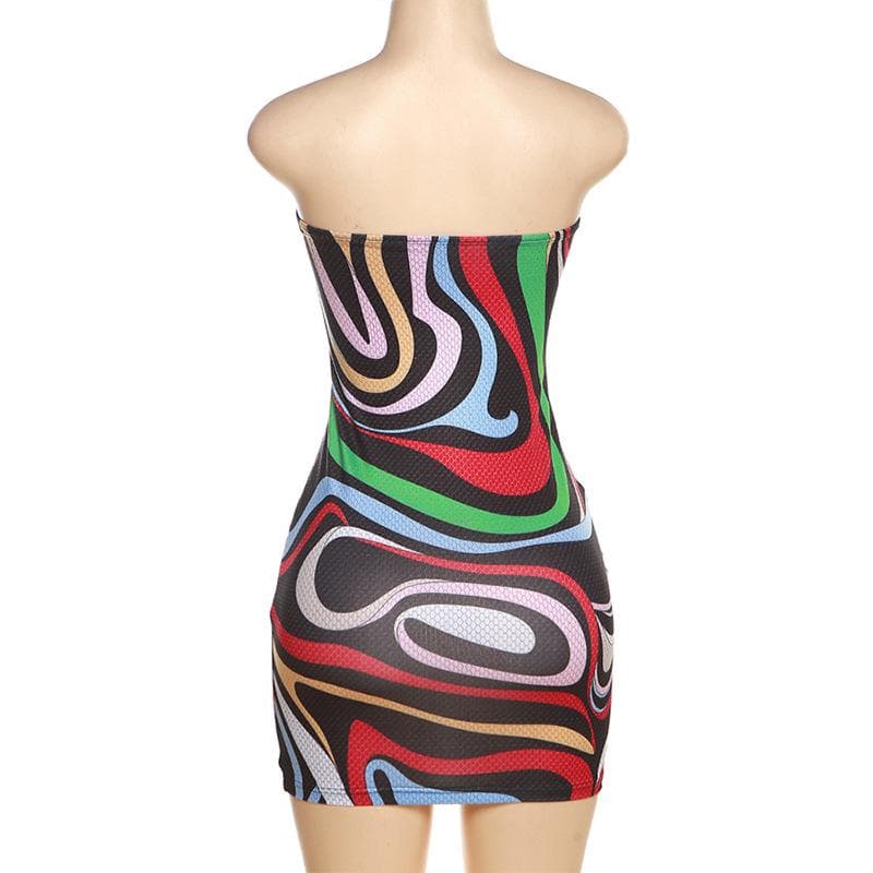 Rückenfreies, ärmelloses Tube-Minikleid mit Kontrastdruck