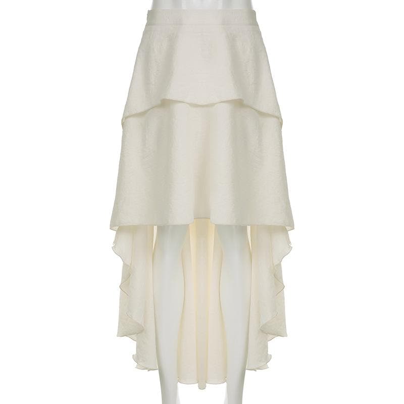 Ruffle solid zip-up irregular low rise maxi skirt