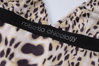 Top canotta con scollo a V e schiena scoperta, patchwork di perline e stampa leopardata 