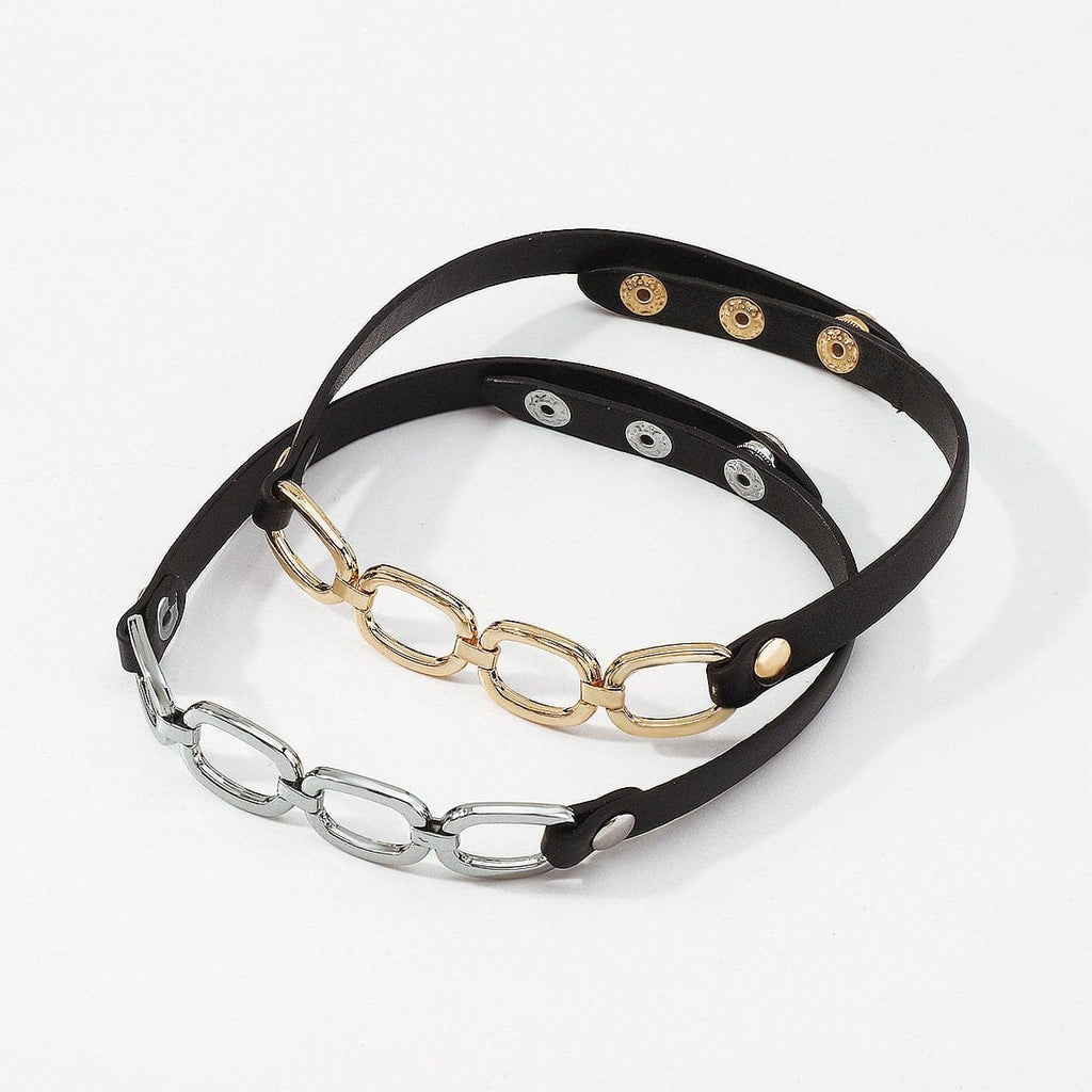 Button Pu Chain Choker Necklace
