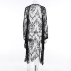 Flared sleeve lace see through solid irregular top
