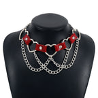 Heart Ring Pu Chain Layered Choker Necklace