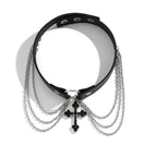 Cross Button Pu Layered Choker Necklace