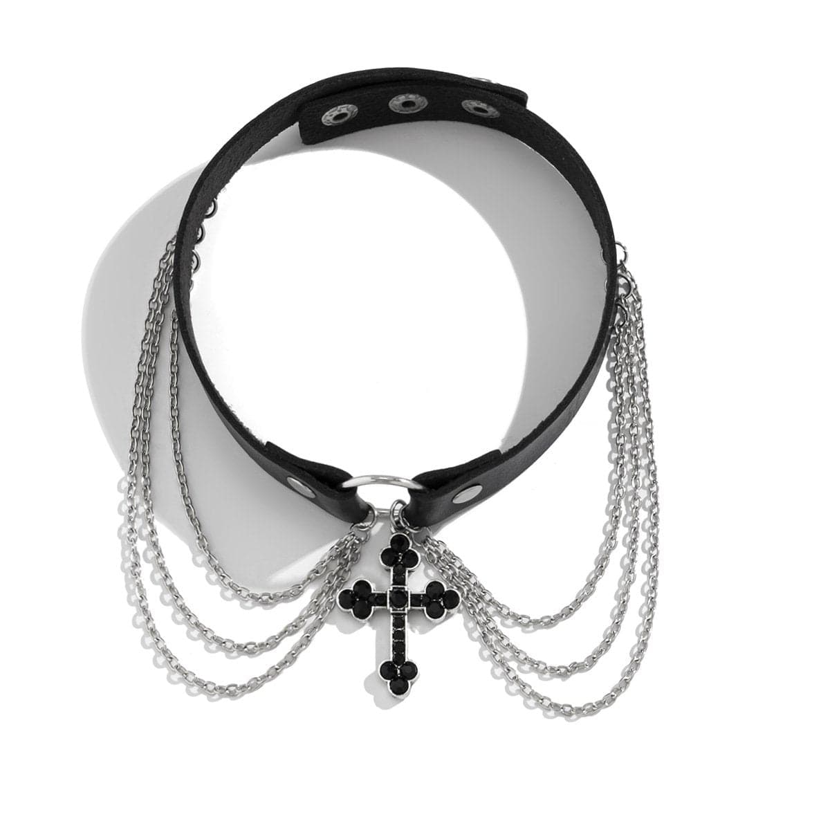 Cross button PU layered choker necklace