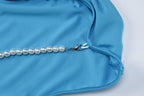 Backless hollow out o ring pearl chain solid maxi dress