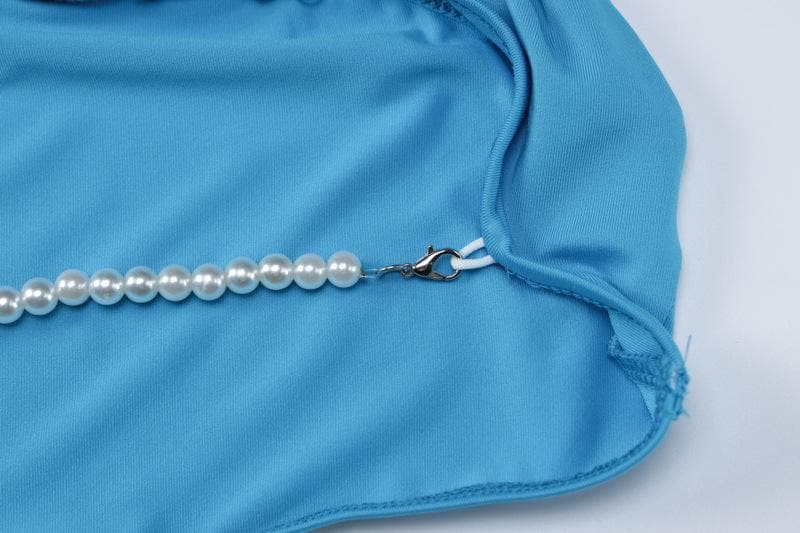Backless hollow out o ring pearl chain solid maxi dress