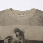 Short sleeve crewneck abstract contrast crop top