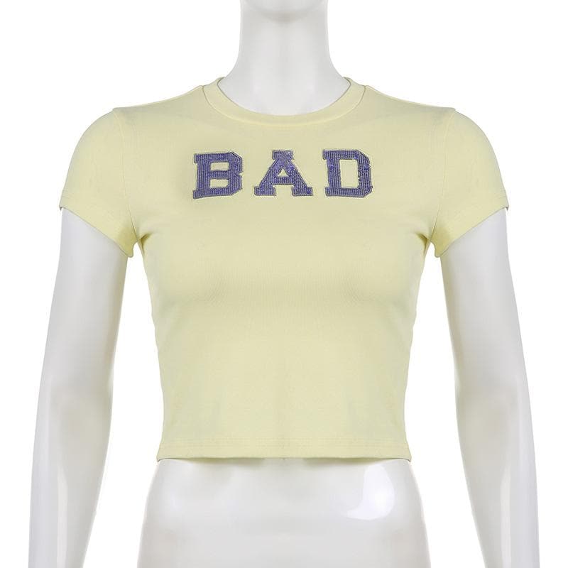 Glitter contrast short sleeve crewneck crop top