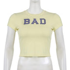 Glitter contrast short sleeve crewneck crop top