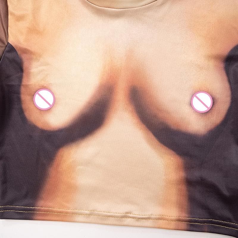 Kurzärmliges Crop-Top mit Rundhalsausschnitt und kontrastierendem Body-Muster 