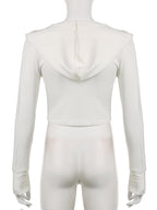 Long sleeve v neck stitch hoodie solid crop top