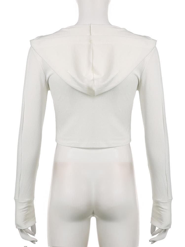 Long sleeve v neck stitch hoodie solid crop top