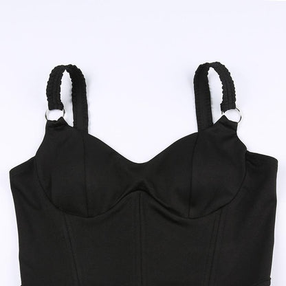 Top corto senza maniche con scollo a V e anello a O, senza schienale e corsetto