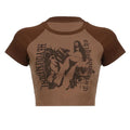Abstract Print Patchwork Contrast Short Sleeve Crewneck Crop Top