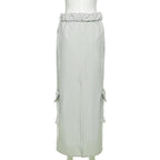 Ruched pocket cargo solid low rise maxi skirt