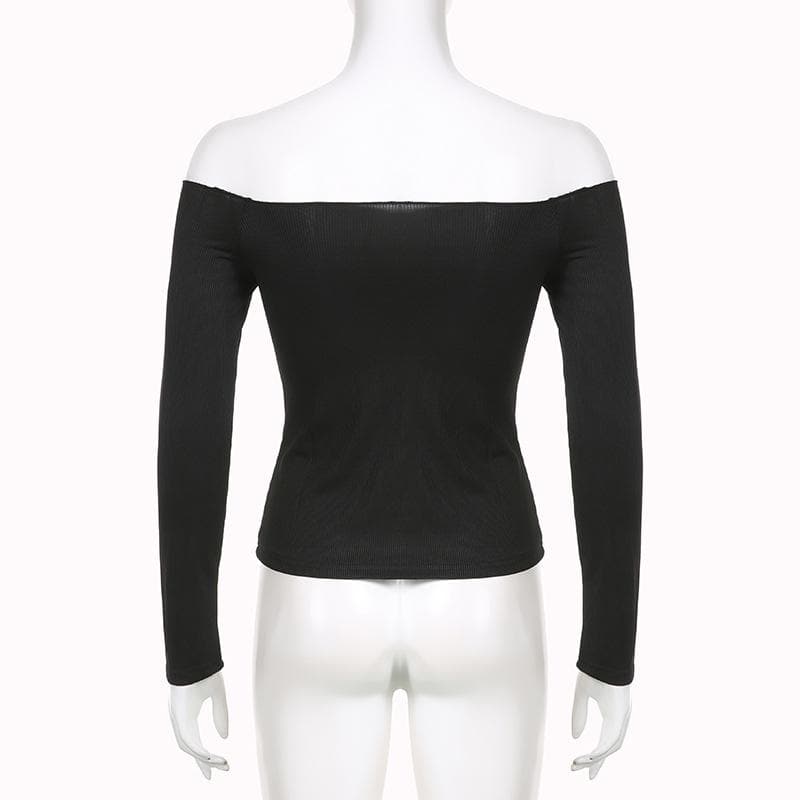 Off shoulder long sleeve ribbed solid top