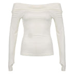 Long sleeve off shoulder ruched solid gloves top