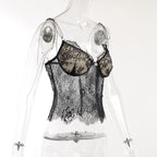 Top in pizzo con spalline sottili e allacciatura a V e schiena scoperta 