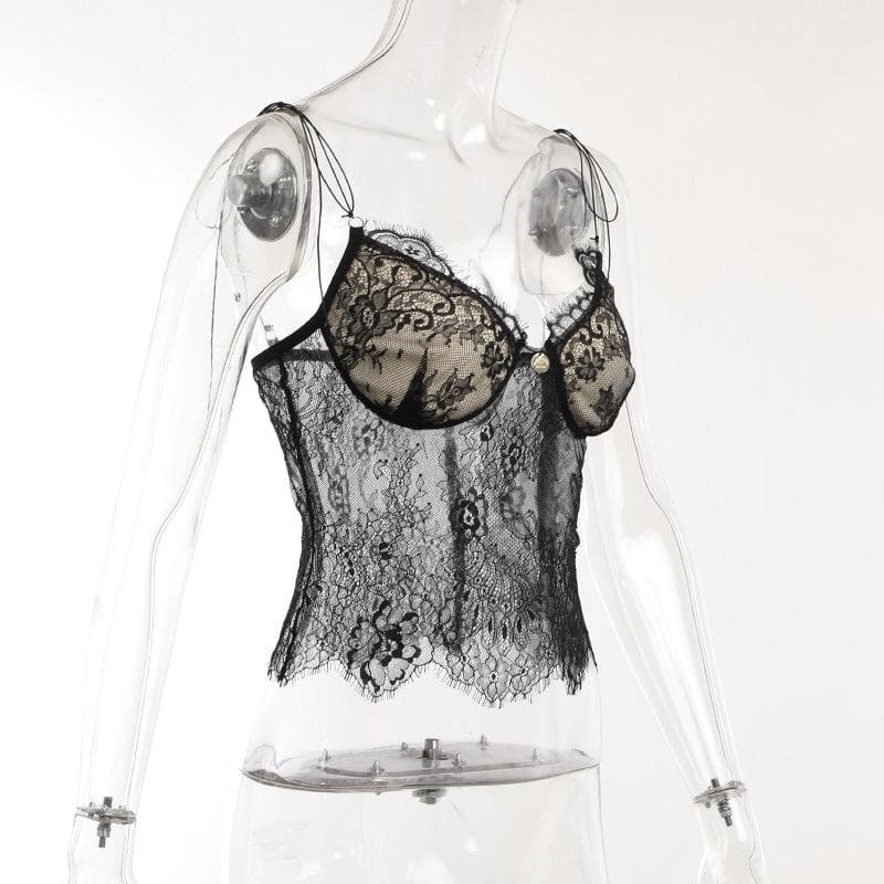 Top in pizzo con spalline sottili e allacciatura a V e schiena scoperta 