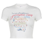 Cake pattern contrast short sleeve crewneck crop top