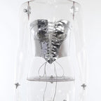 Backless corset metallic lace up self tie tube top