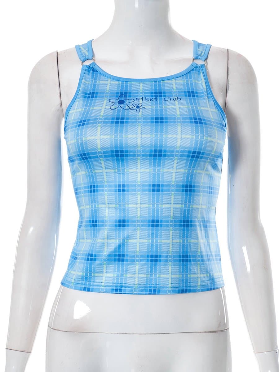 Plaid o ring sleeveless u neck top