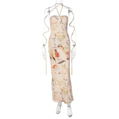 Gerafftes Maxi-Wickelkleid mit Neckholder-Print 