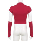 High neck short sleeve gloves cat pattern crop top