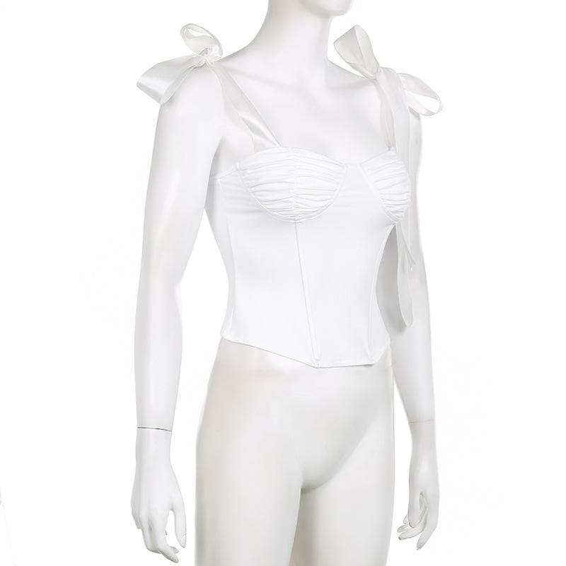 Ruched corset self tie solid backless low cut top