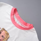 Comic pattern contrast short sleeve ruffle crewneck crop top