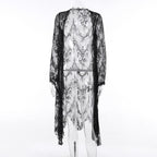 Flared sleeve lace see through solid irregular top