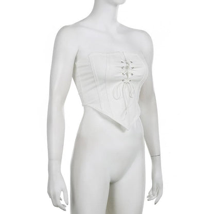 Solid lace up self tie backless tube top