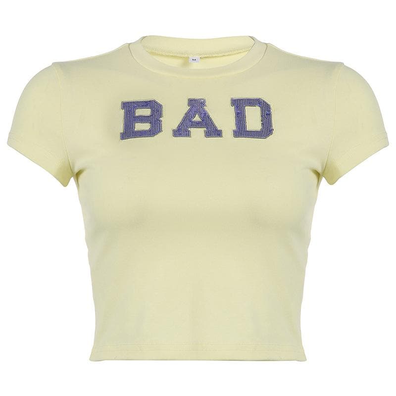Glitter contrast short sleeve crewneck crop top