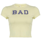 Glitter contrast short sleeve crewneck crop top