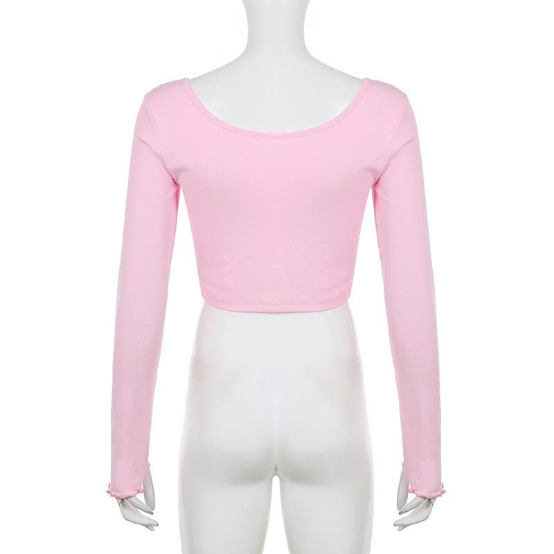 Top corto con scollo a U e guanti a maniche lunghe con volant