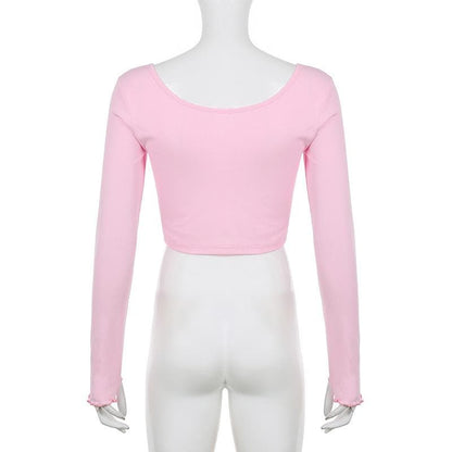 Top corto con scollo a U e guanti a maniche lunghe con volant